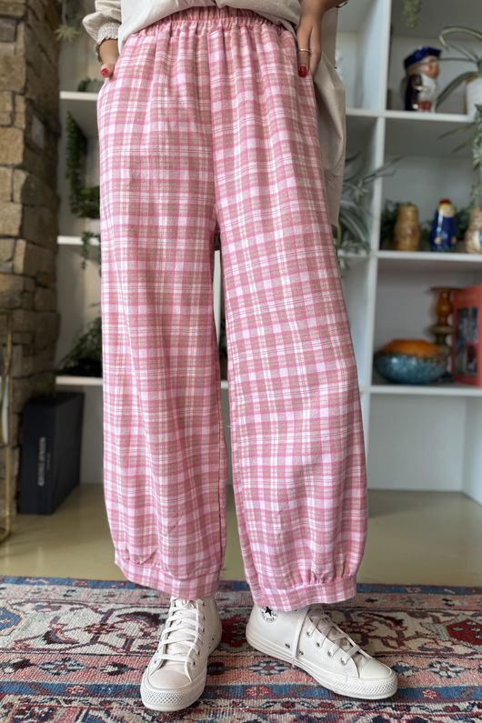 Patrick Plaid Brushed Cotton Demi Bloom Pant Foxglove
